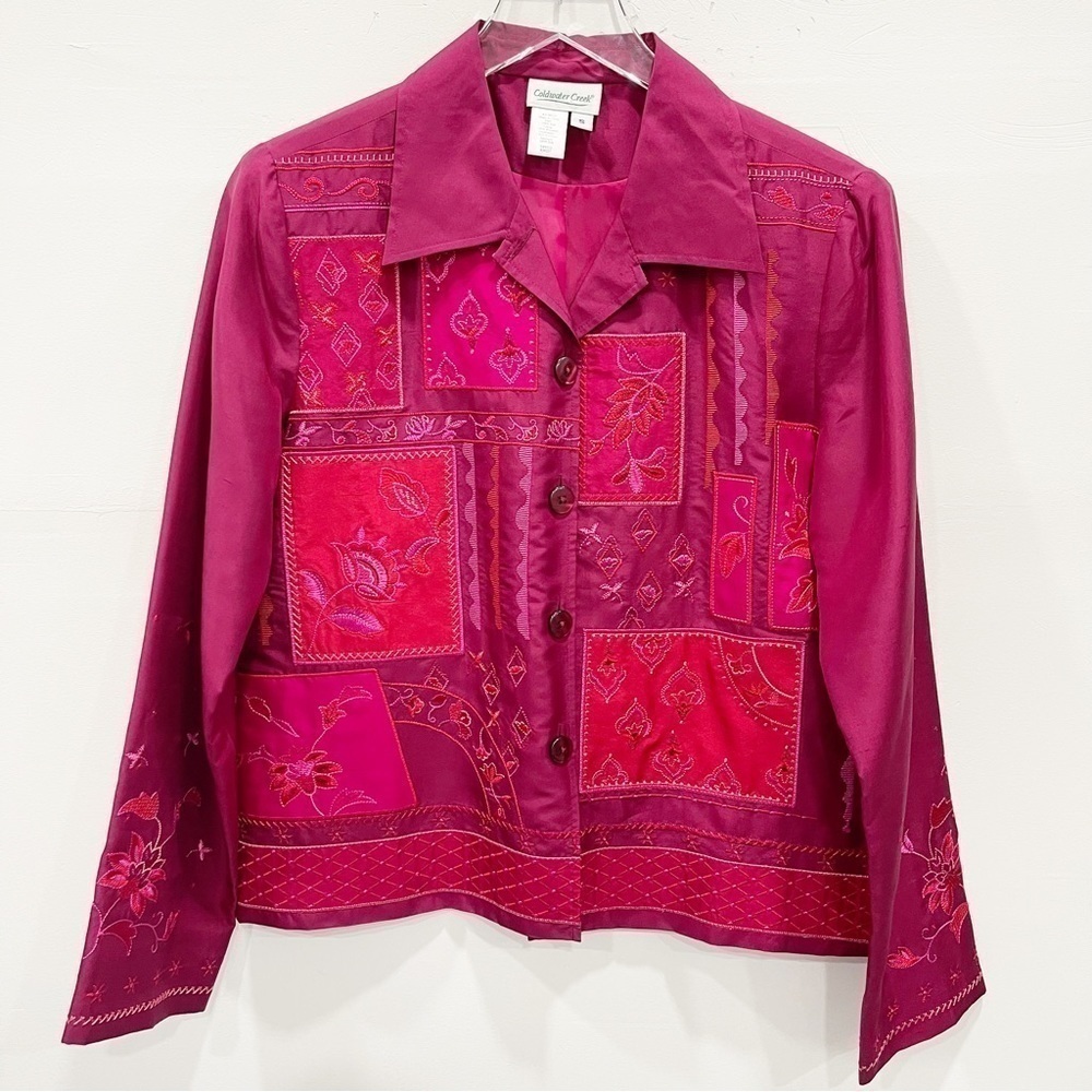 Coldwater Creek Barbie Pink Patchwork Silk Button Front Jacket Small